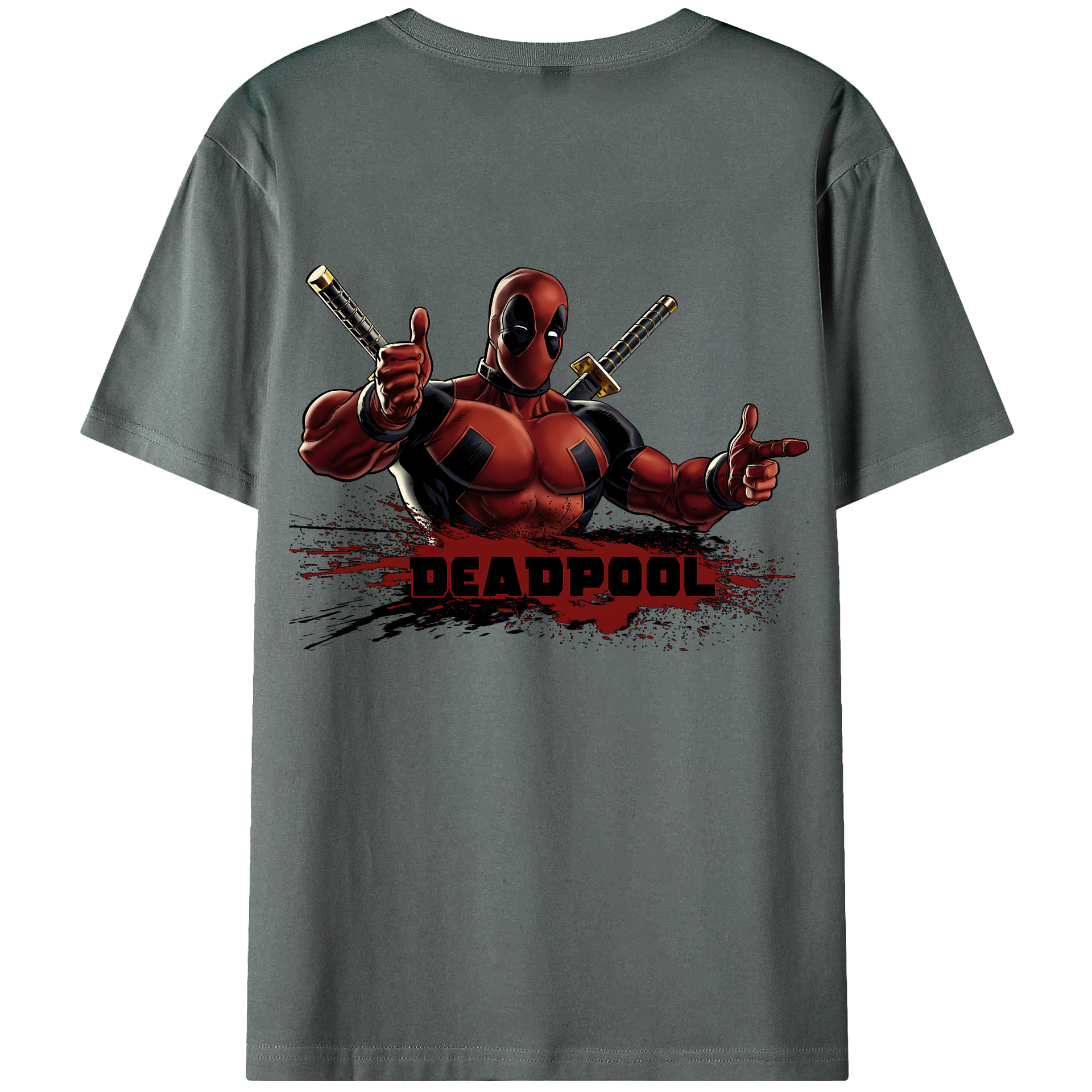 （画像用） Deadpool デッドプール 綿100％ メンズ半袖Tシャツ（バックプリント） 通気性